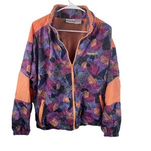Vintage Reebok Nylon Orange Purple Gray Geometric 80's Windbreaker Jacket Sz M